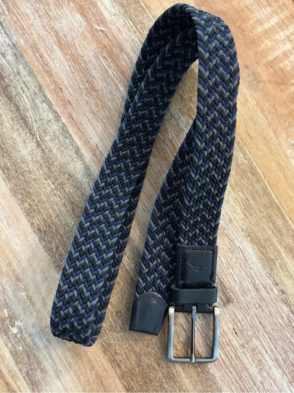 Tommy Bahama Men’s Stretch Braided Leather Trim Belt Navy Gray Black L/XL 38-42